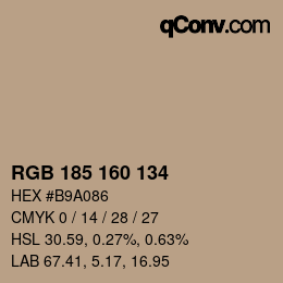 Color code: RGB 185 160 134 | qconv.com