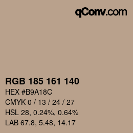 Color code: RGB 185 161 140 | qconv.com