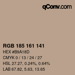 Color code: RGB 185 161 141 | qconv.com