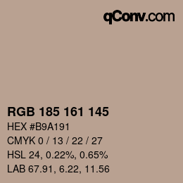 Color code: RGB 185 161 145 | qconv.com