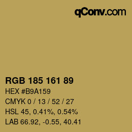 Color code: RGB 185 161 89 | qconv.com