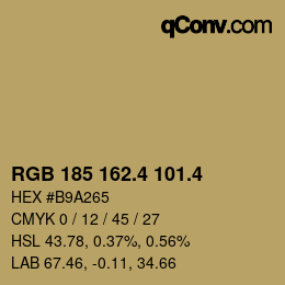 カラーコード: RGB 185 162.4 101.4 | qconv.com