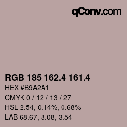 カラーコード: RGB 185 162.4 161.4 | qconv.com