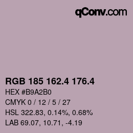 カラーコード: RGB 185 162.4 176.4 | qconv.com