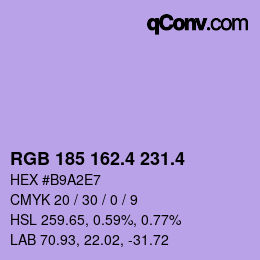 カラーコード: RGB 185 162.4 231.4 | qconv.com