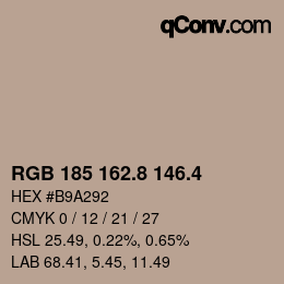カラーコード: RGB 185 162.8 146.4 | qconv.com