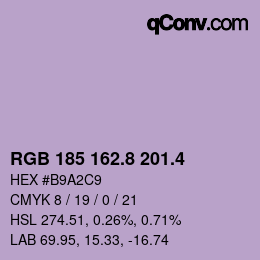 カラーコード: RGB 185 162.8 201.4 | qconv.com