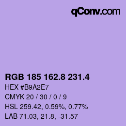 カラーコード: RGB 185 162.8 231.4 | qconv.com