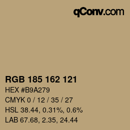 Color code: RGB 185 162 121 | qconv.com