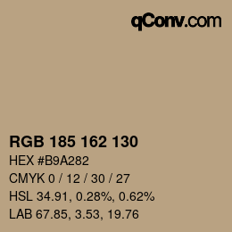 Color code: RGB 185 162 130 | qconv.com