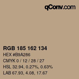 Color code: RGB 185 162 134 | qconv.com