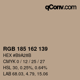 Color code: RGB 185 162 139 | qconv.com