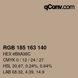 Color code: RGB 185 163 140 | qconv.com