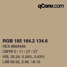 カラーコード: RGB 185 164.2 134.6 | qconv.com