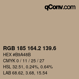カラーコード: RGB 185 164.2 139.6 | qconv.com