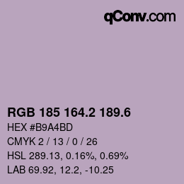 カラーコード: RGB 185 164.2 189.6 | qconv.com