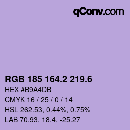カラーコード: RGB 185 164.2 219.6 | qconv.com