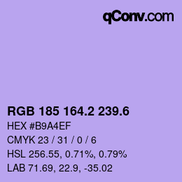 カラーコード: RGB 185 164.2 239.6 | qconv.com
