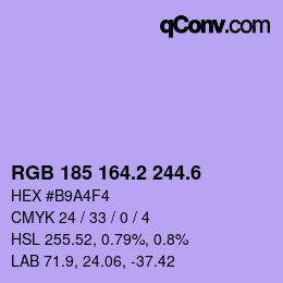 カラーコード: RGB 185 164.2 244.6 | qconv.com
