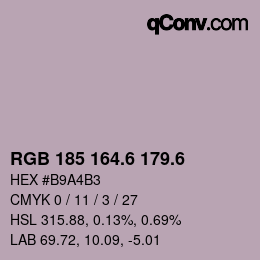 カラーコード: RGB 185 164.6 179.6 | qconv.com