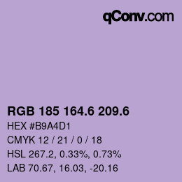 カラーコード: RGB 185 164.6 209.6 | qconv.com