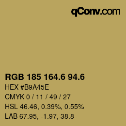 カラーコード: RGB 185 164.6 94.6 | qconv.com