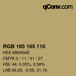 Color code: RGB 185 165 110 | qconv.com
