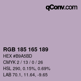 Color code: RGB 185 165 189 | qconv.com