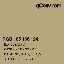 Color code: RGB 185 166 124 | qconv.com