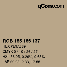 Color code: RGB 185 166 137 | qconv.com