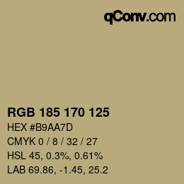 Color code: RGB 185 170 125 | qconv.com
