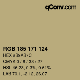 Color code: RGB 185 171 124 | qconv.com