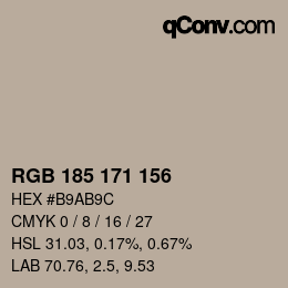Color code: RGB 185 171 156 | qconv.com