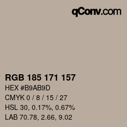 Color code: RGB 185 171 157 | qconv.com