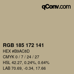 Color code: RGB 185 172 141 | qconv.com