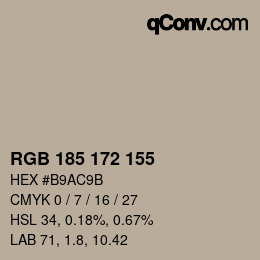 Color code: RGB 185 172 155 | qconv.com