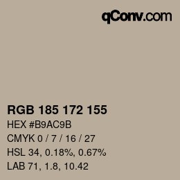 颜色代码: RGB 185 172 155 | qconv.com