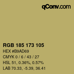 Color code: RGB 185 173 105 | qconv.com