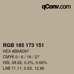 Color code: RGB 185 173 151 | qconv.com