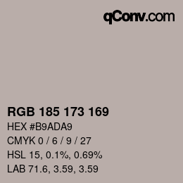 Color code: RGB 185 173 169 | qconv.com