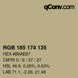 Color code: RGB 185 174 135 | qconv.com