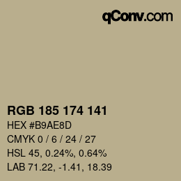 Color code: RGB 185 174 141 | qconv.com