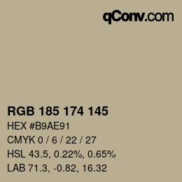 Color code: RGB 185 174 145 | qconv.com