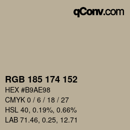 Color code: RGB 185 174 152 | qconv.com