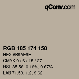 Color code: RGB 185 174 158 | qconv.com