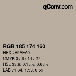 Color code: RGB 185 174 160 | qconv.com