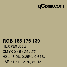 颜色代码: RGB 185 176 139 | qconv.com
