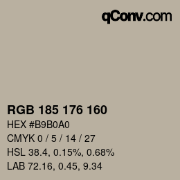 Color code: RGB 185 176 160 | qconv.com
