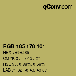 Color code: RGB 185 178 101 | qconv.com