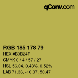 Color code: RGB 185 178 79 | qconv.com